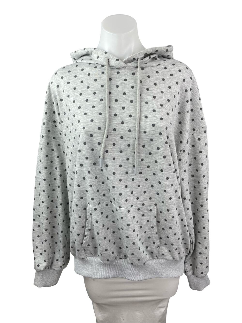Cider Women's Gray Black Polka Dots Long Sleeve Hoodie Hooded Sweatshirt Top XL